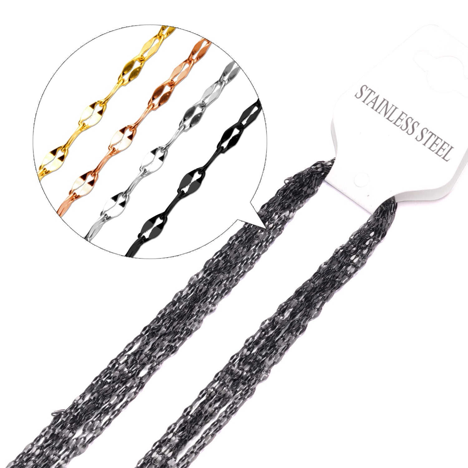 ASON 10pcs / 2mm*45cm 50cm 55cm 60cm Lips Stainless Steel Chains asonjewelry